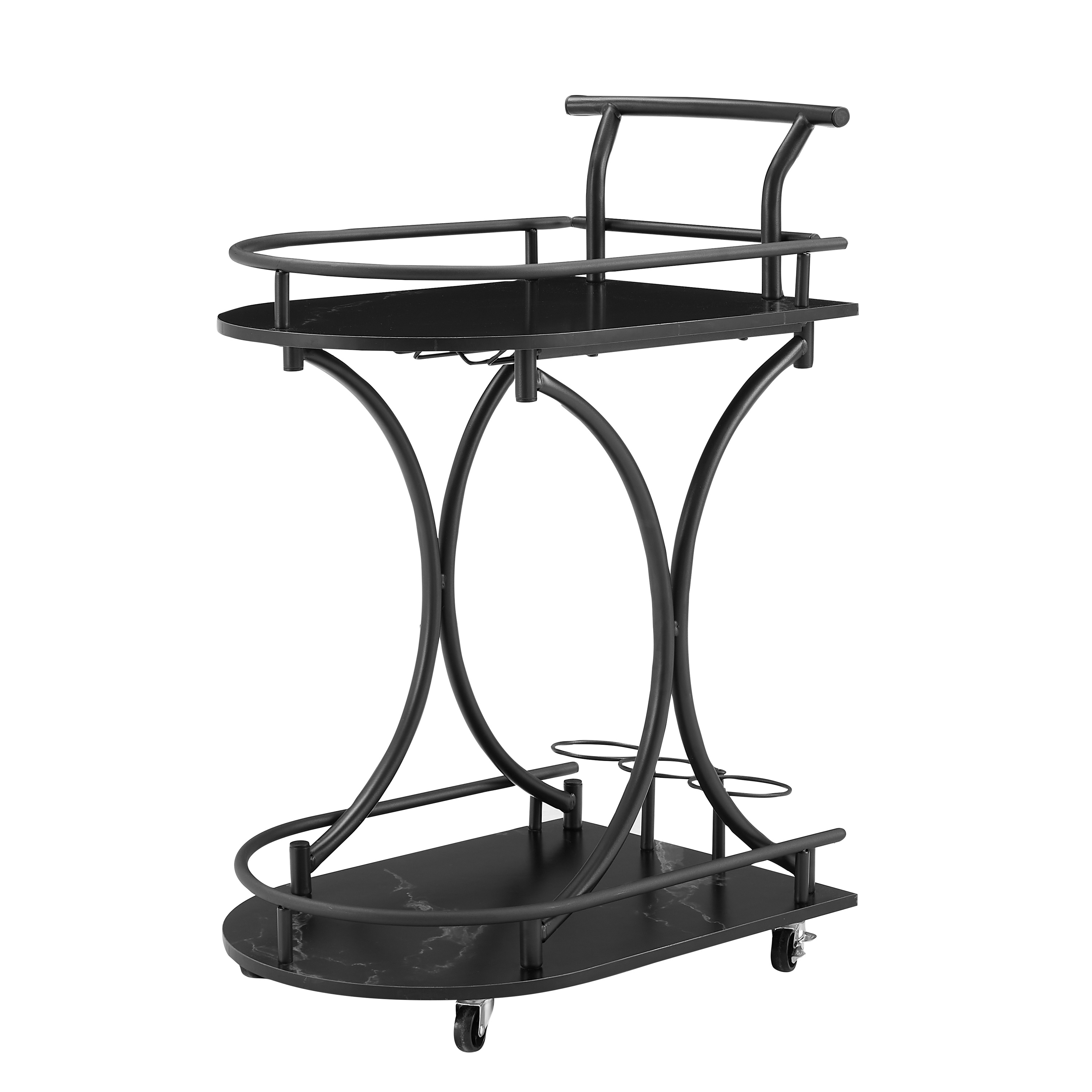 black 2 tier rolling kitchen cart industrial style mobile   rolling wine cart for kitchen beverage bar cart with wine rack and glass holder movable drink trolley for living room dinning room details 7