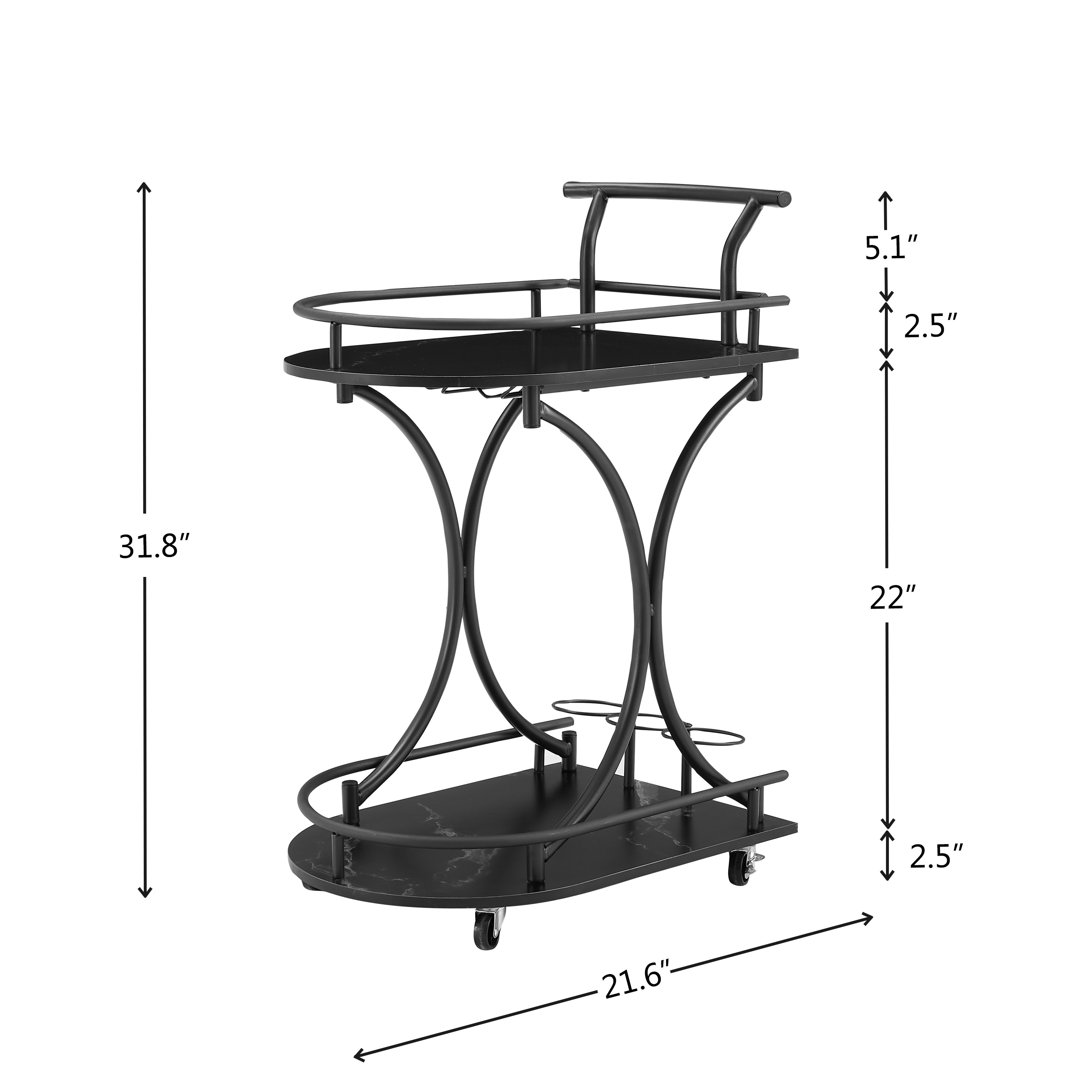 black 2 tier rolling kitchen cart industrial style mobile   rolling wine cart for kitchen beverage bar cart with wine rack and glass holder movable drink trolley for living room dinning room details 8