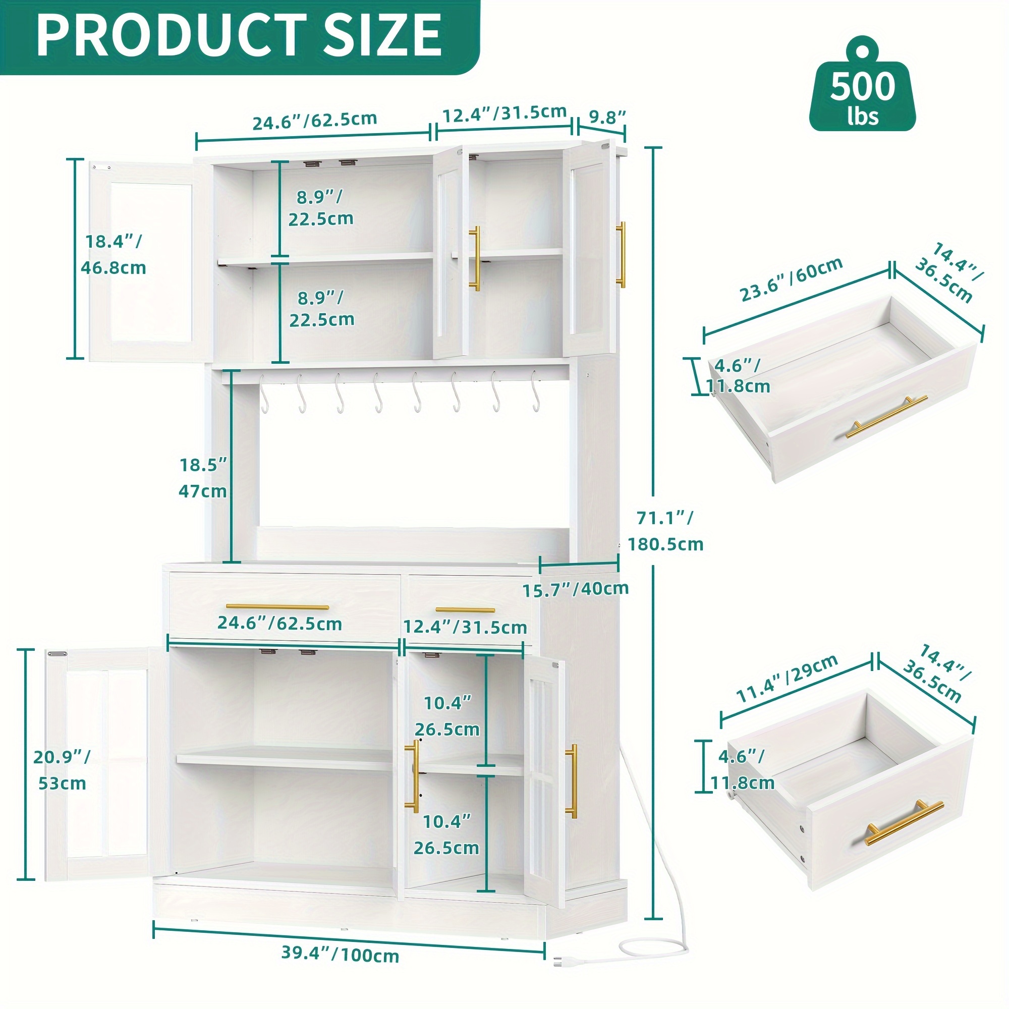 dwvo 71 kitchen pantry cabinet tall hutch cabinet with power outlet buffet cupboard details 3