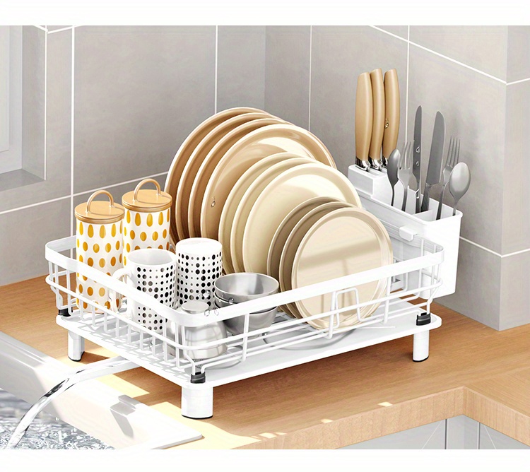 1 pc large dish drying rack dish racks for kitchen counter dish drainer organizer with utensil holder   drying rack with drain board kitchen accessories details 5