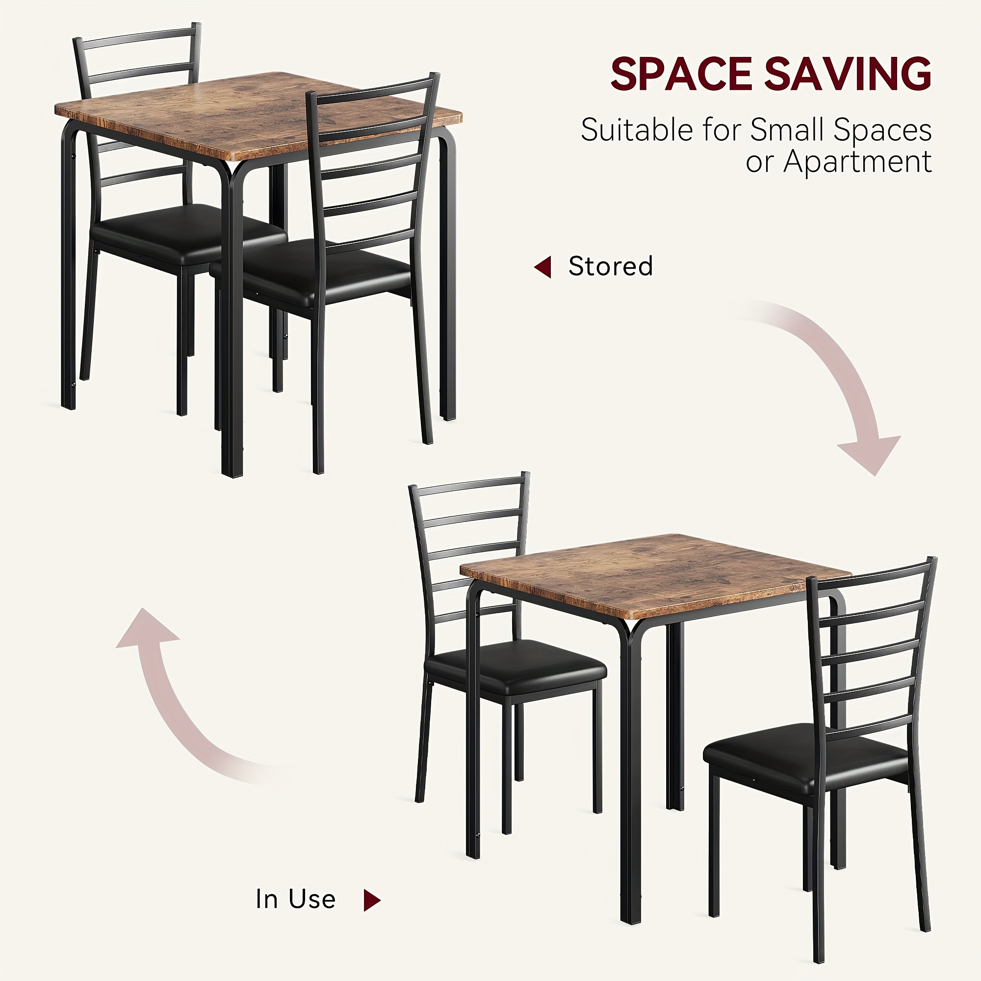 dining   small   kitchen dinner table set for   saving wood modern dinette with upholstered dining room furniture for   apartment home office small space 3 piece details 4